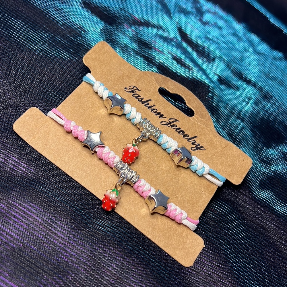 Strawberry Charm Matching Friendship Bracelets